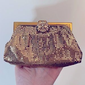 Vintage 1940’s Whiting & Davis Gold Mesh Crystal Clasp Clutch Coin Purse